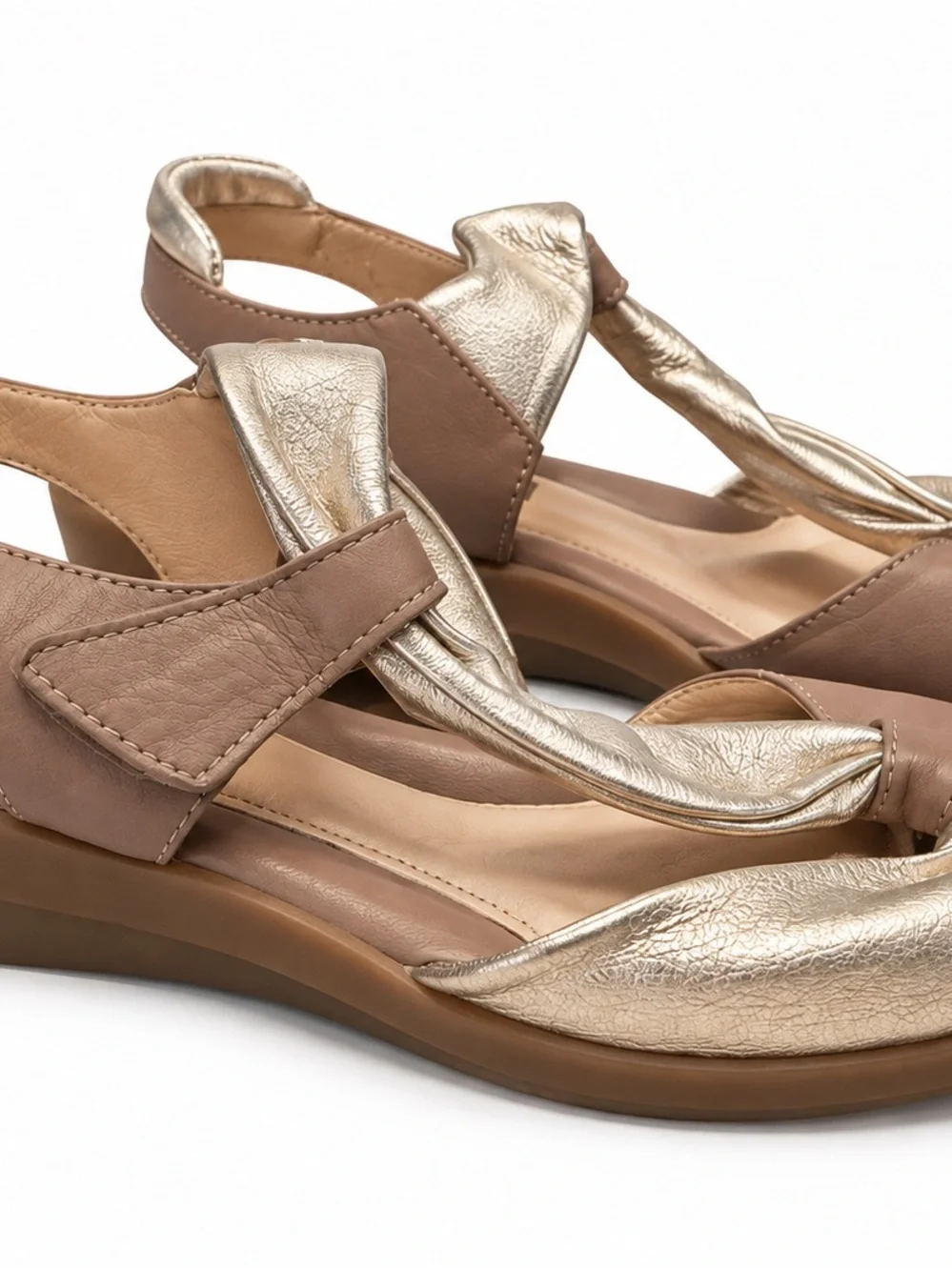 BeautiFeel Metallic Gold Taupe Leather Comfort Sandals EU 38, US 7 - 7.5